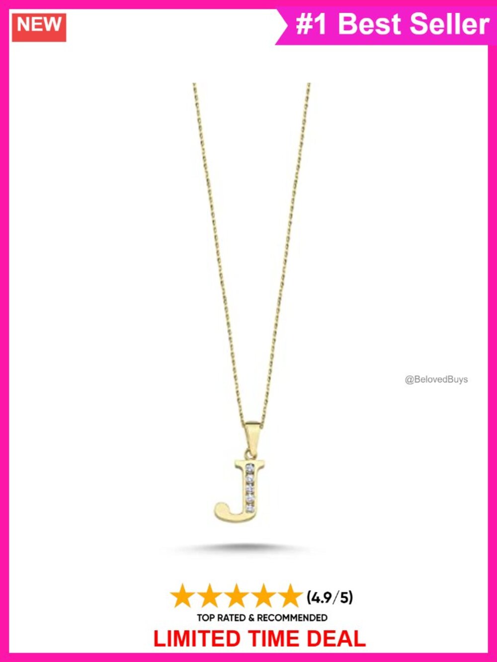14k Real Gold Letter J Necklace with Zirconia Diamond Dainty Pendant Jewelry